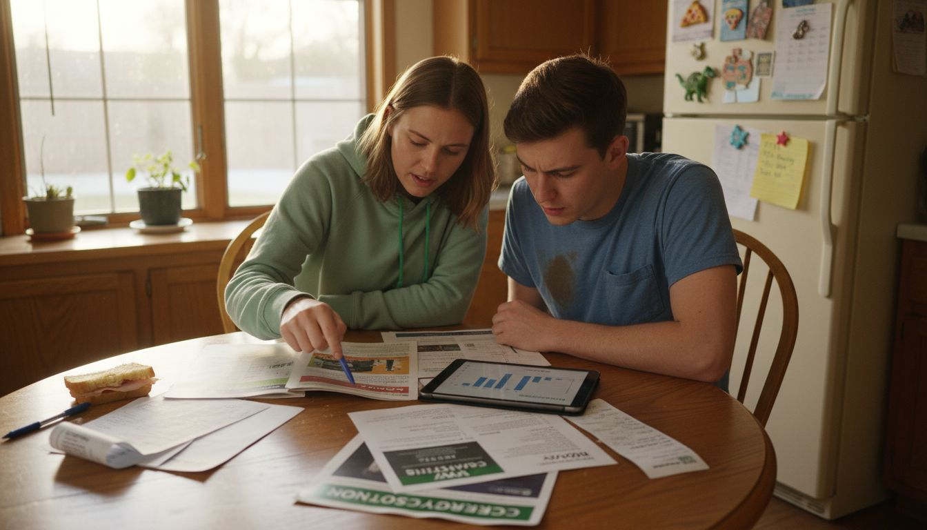 Couple reviewing heating options and costs