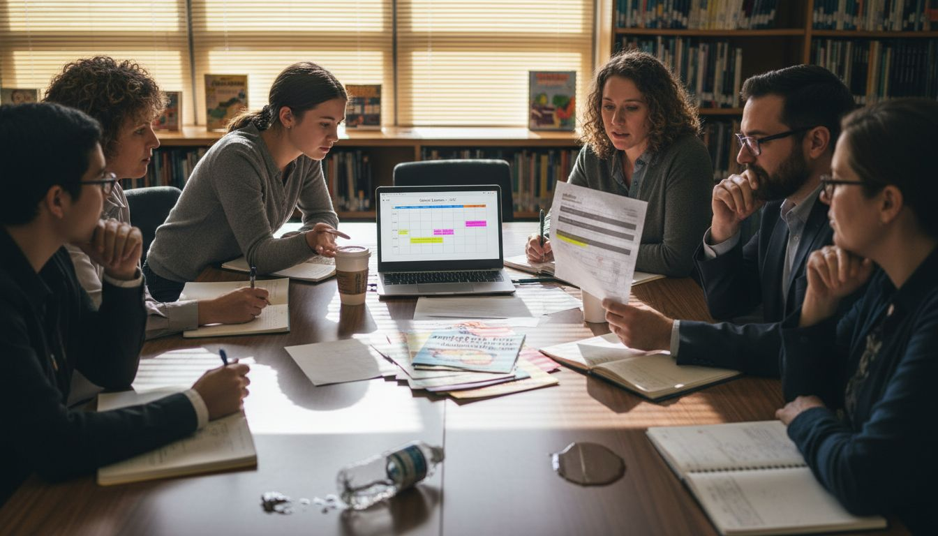 Assembly planning team discussing around table