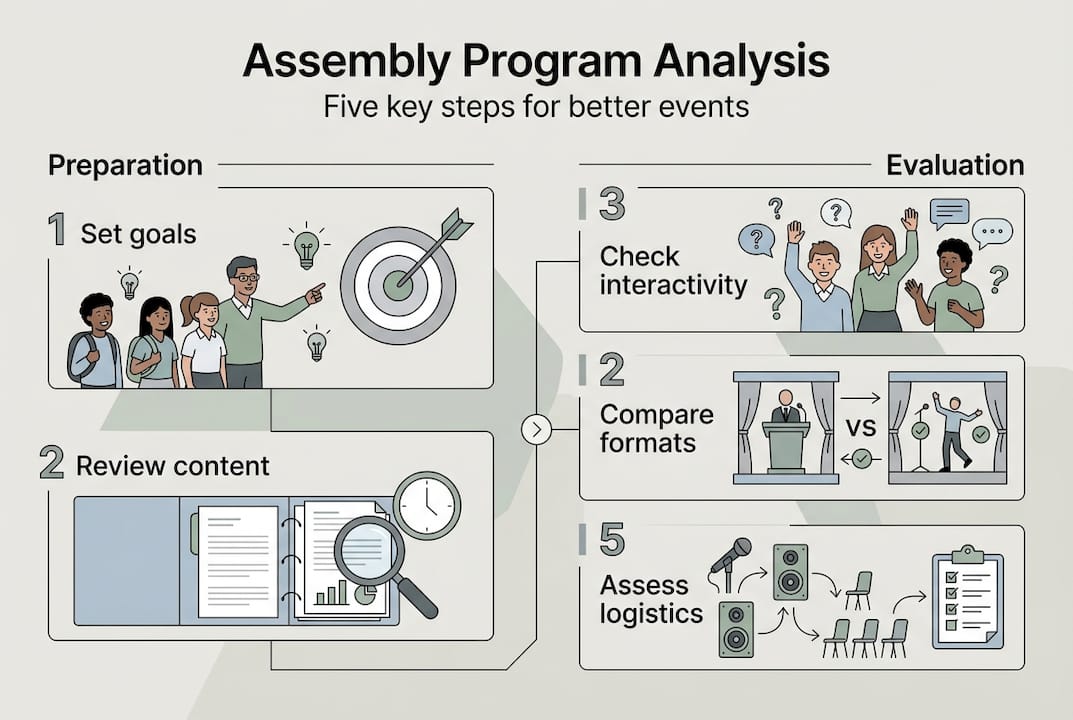 Infographic with assembly program analysis steps