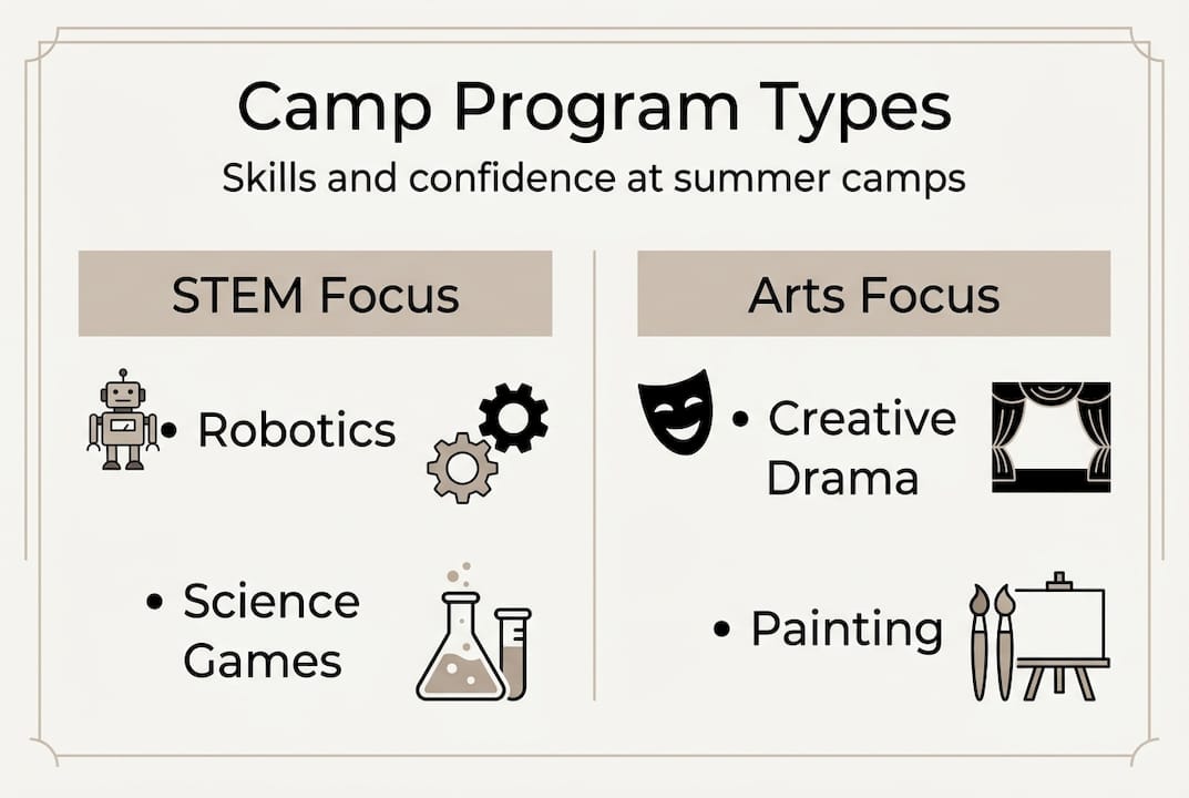 Infographic comparing STEM and arts camp features