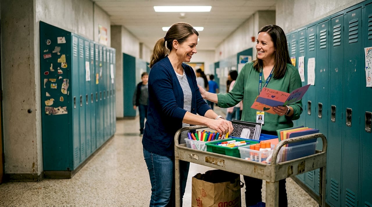 Parent and teacher organize donated school supplies