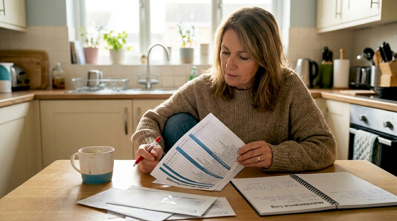 Homeowner reviewing boiler service checklist