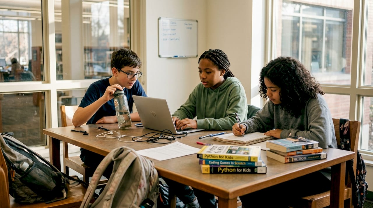 Students collaborate on group programming project
