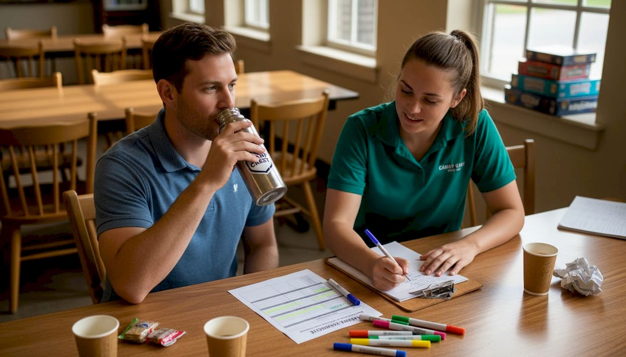 Camp staff planning summer assembly