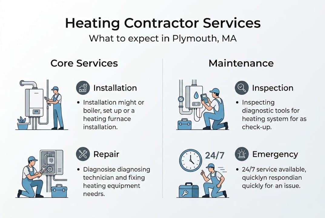 Infographic with heating contractor core services and maintenance