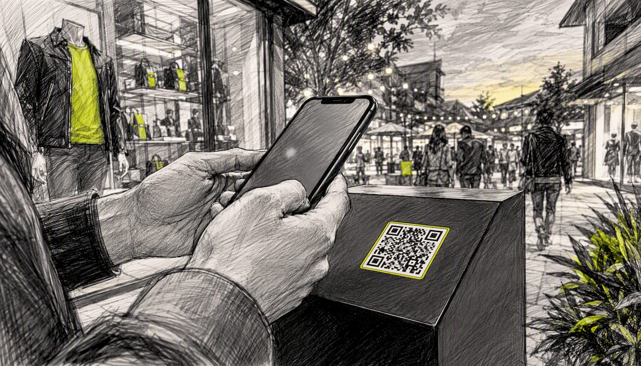 Hands holding phone scanning QR code