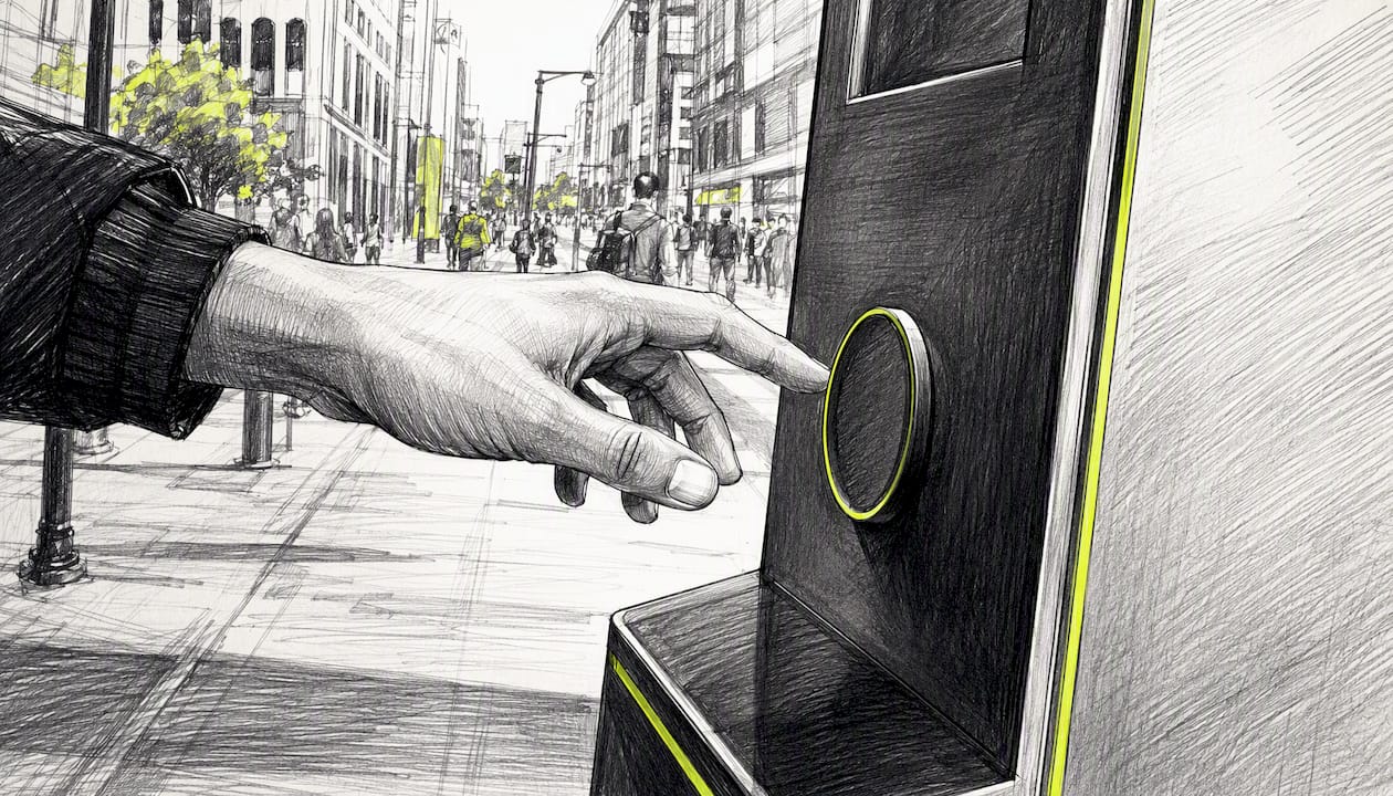 Hand scanning NFC tag on parking meter