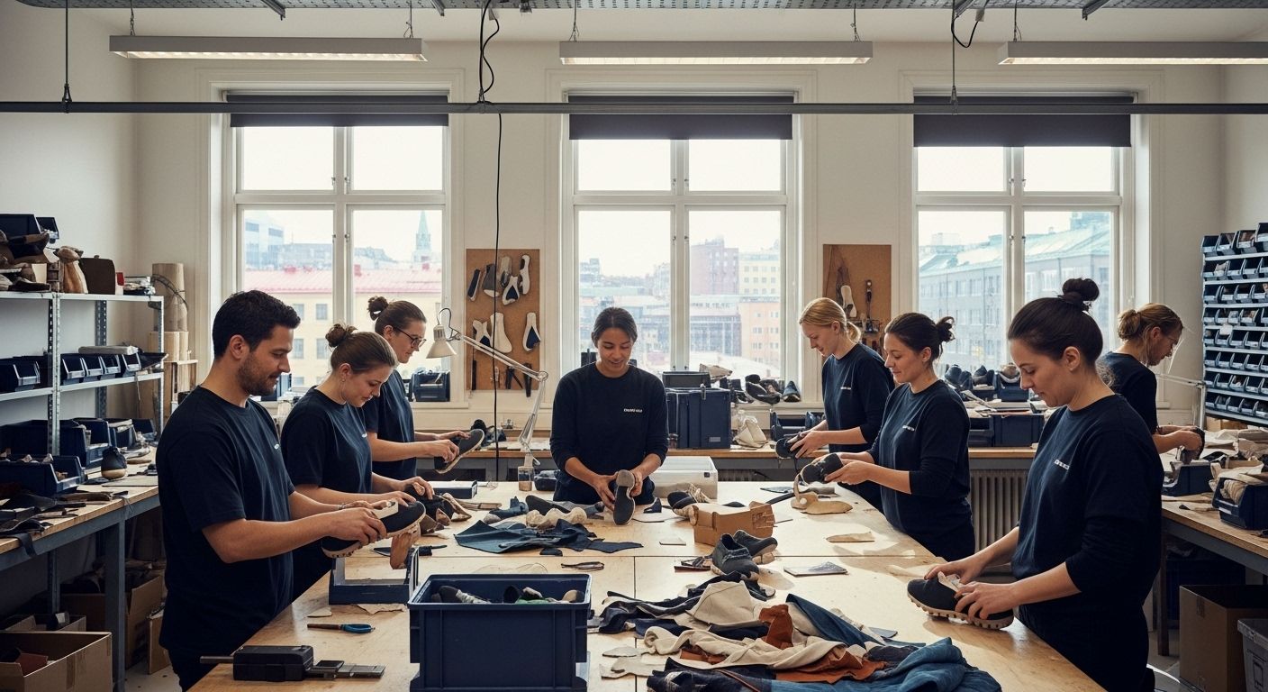 skotillverkning återvunnet material arbete