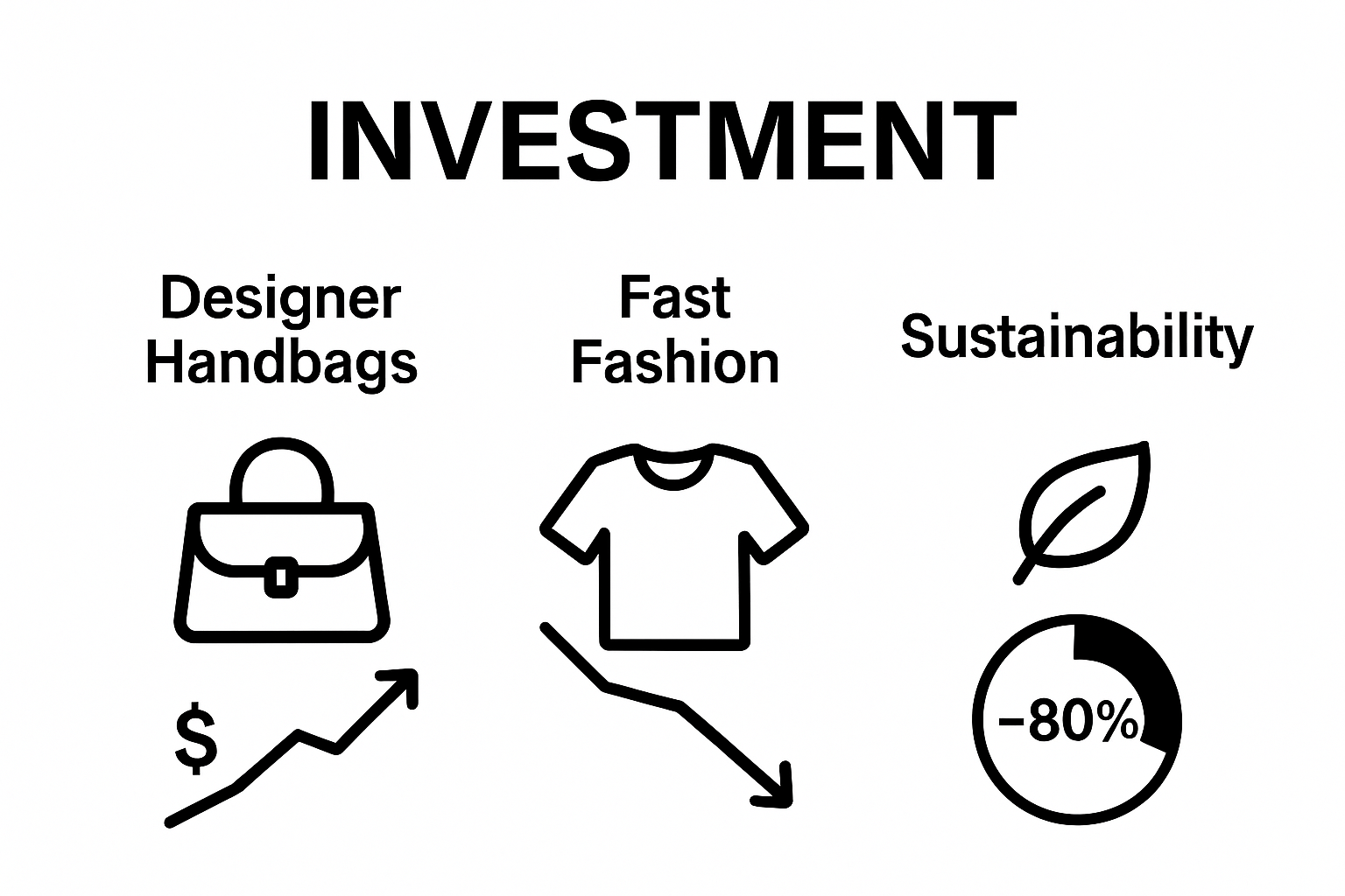 Infographic comparing designer resale appreciation, fast fashion depreciation, and sustainability impact
