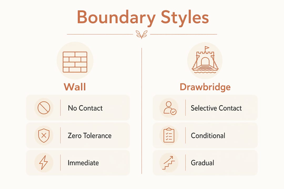 Infographic comparing wall vs drawbridge boundary styles