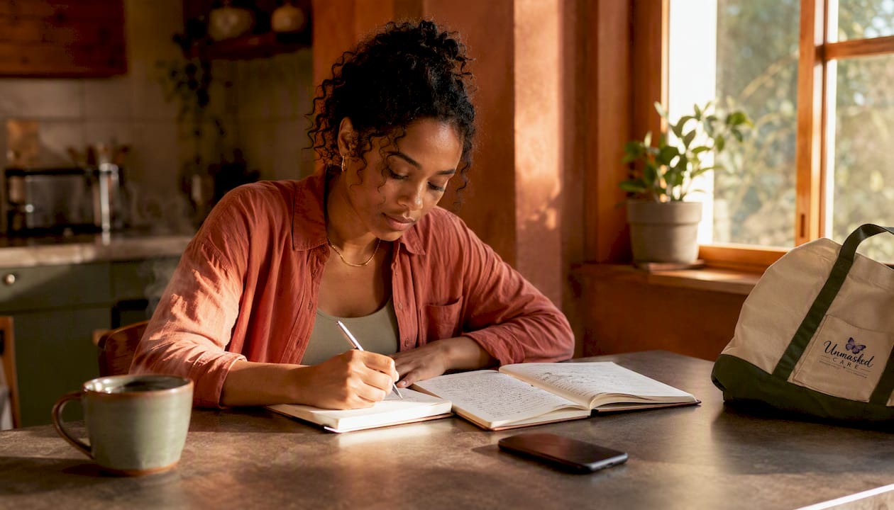Woman using privacy-focused mental health platform