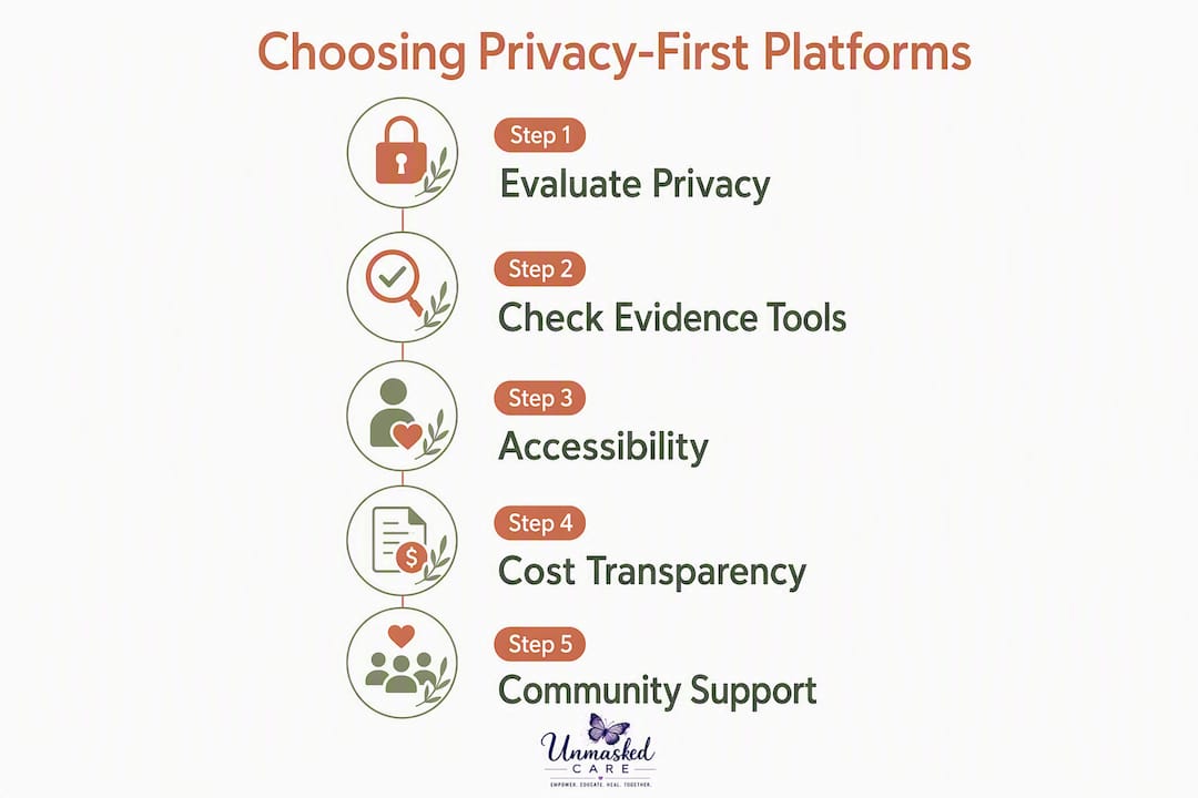 Infographic showing steps to choose privacy-first platforms