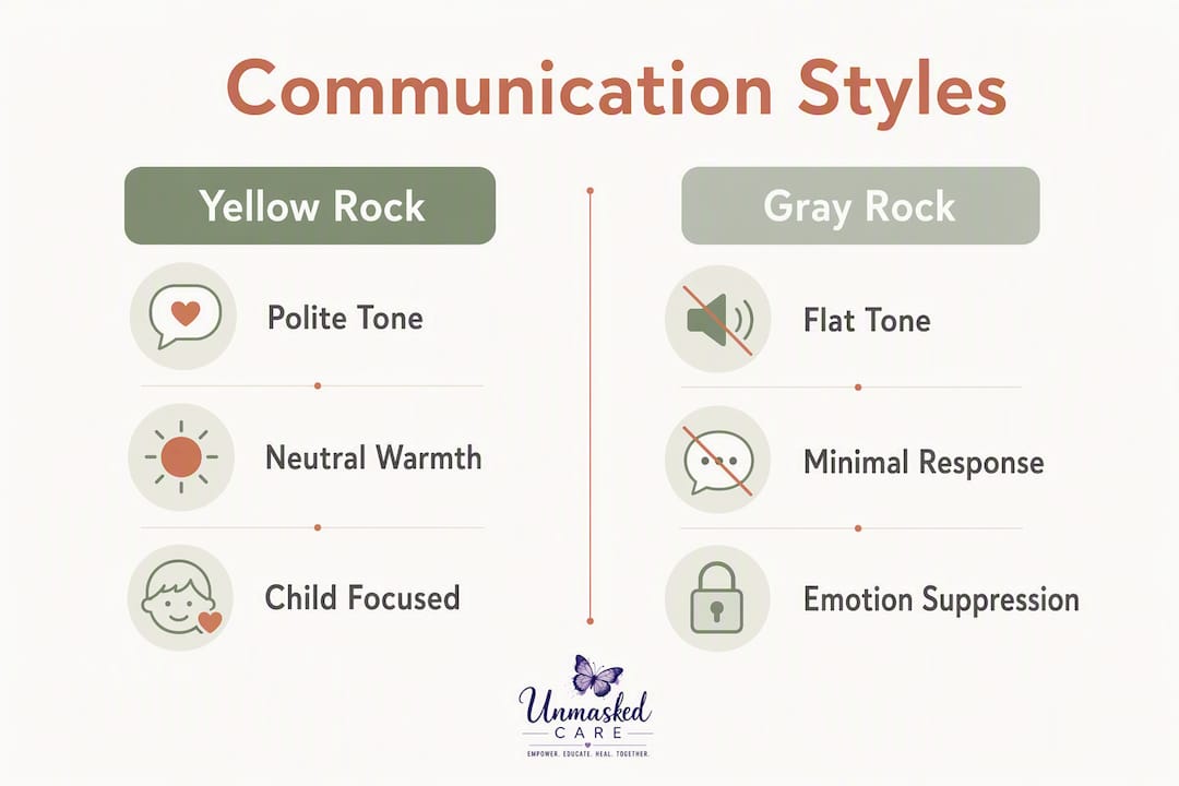 Infographic comparing Yellow Rock and Gray Rock communication