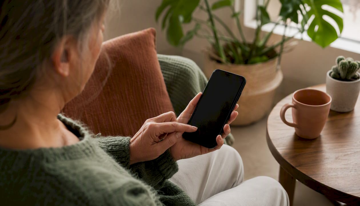 Hand holding smartphone deciding on mental health apps