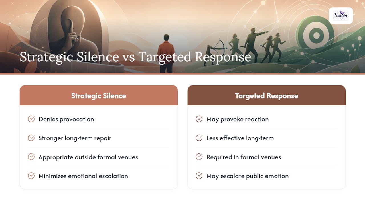 Comparison infographic strategic silence vs targeted response