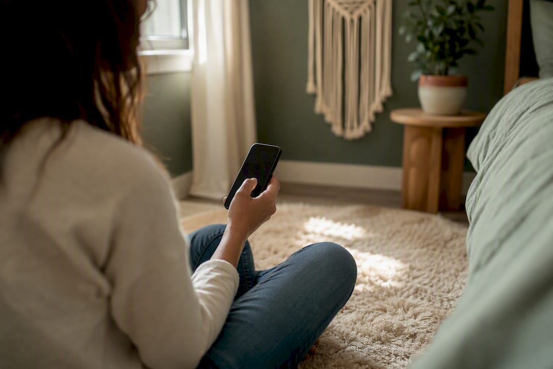 Person making a safety call from home