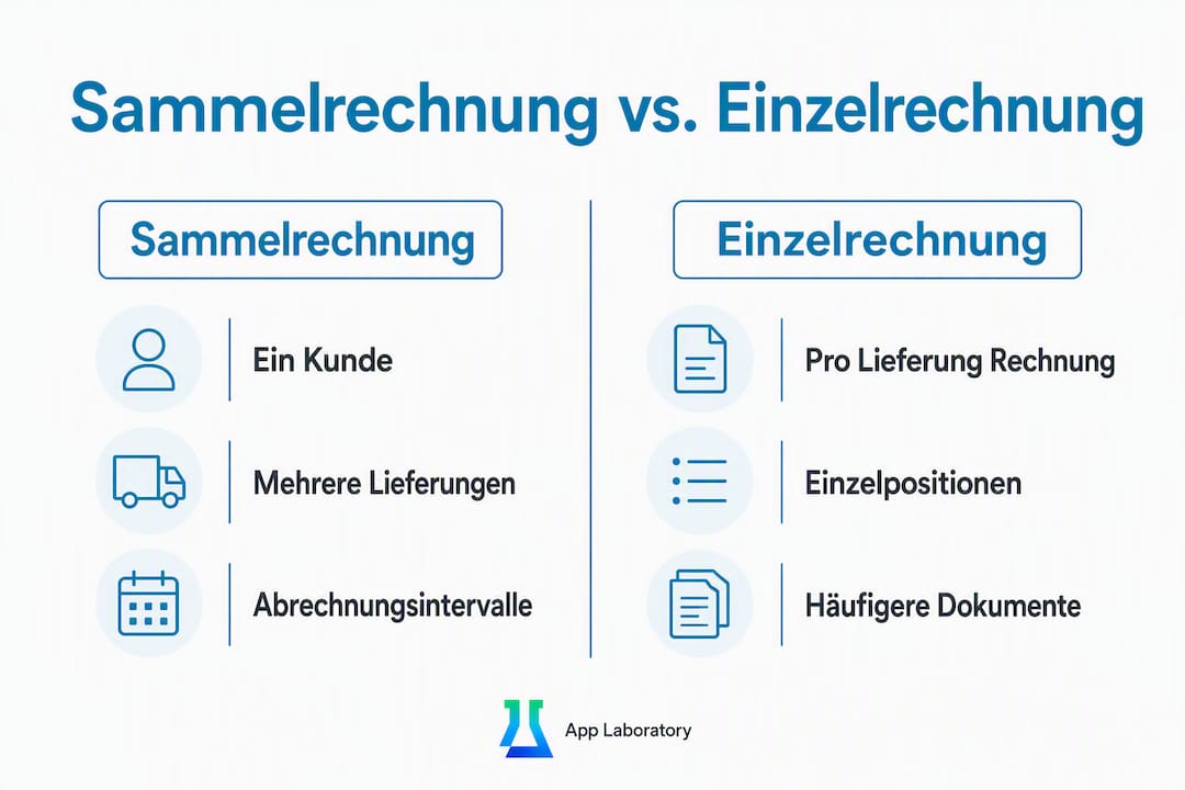 Infografik: Gegenüberstellung von Sammelrechnung und Einzelrechnung
