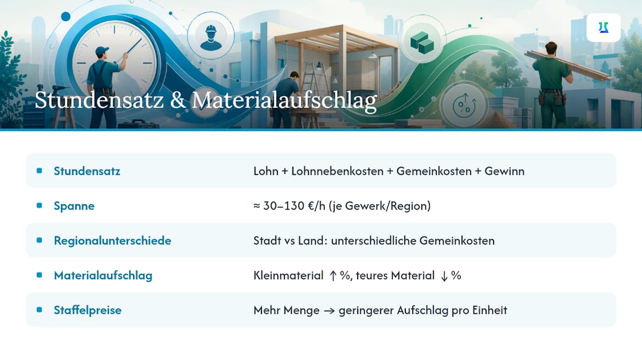Wie berechne ich meinen Stundensatz und Materialaufschlag richtig? — overview diagram