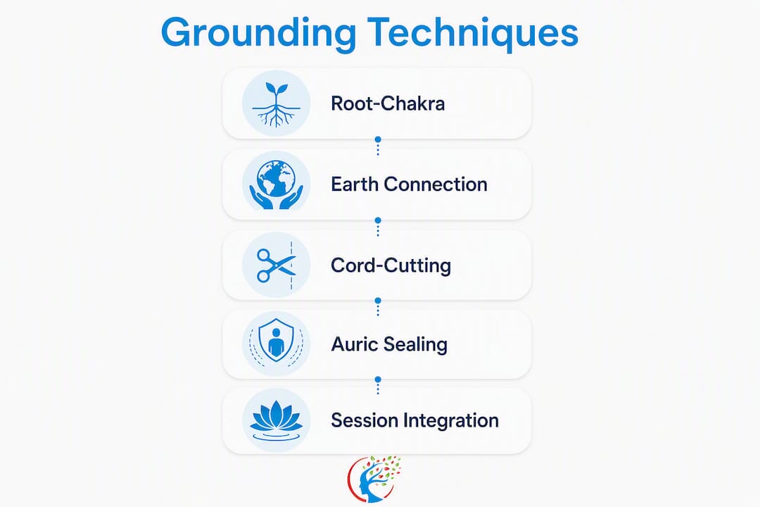 Infographic illustrating grounding techniques steps in energy healing