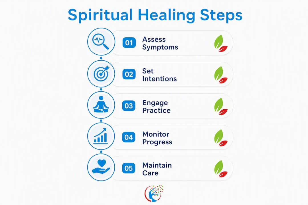 Infographic illustrating spiritual healing steps for depression