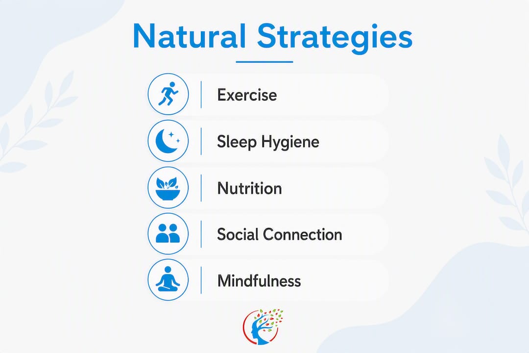 Infographic showing natural depression strategies steps