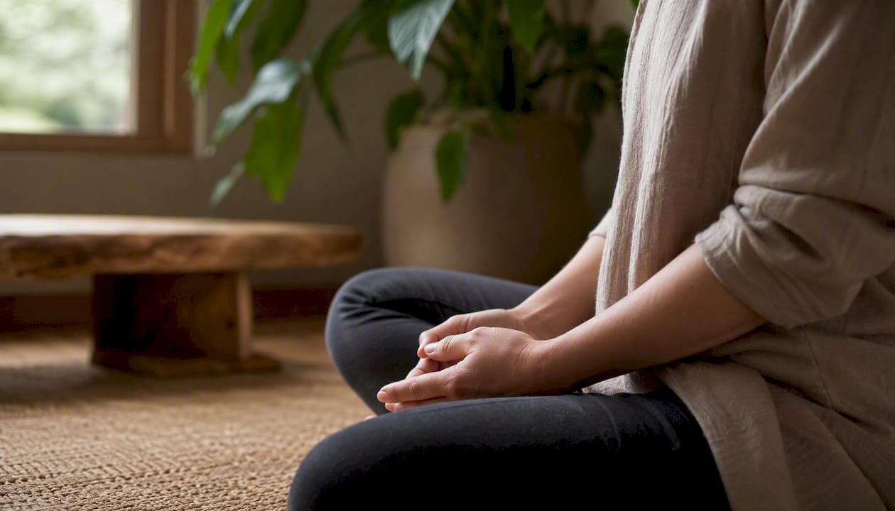 Hands resting in calm meditative posture