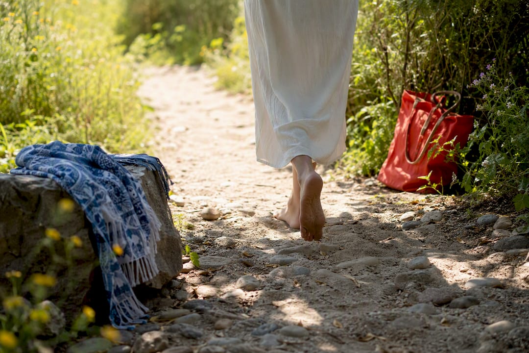 Person walking on sunny nature trail