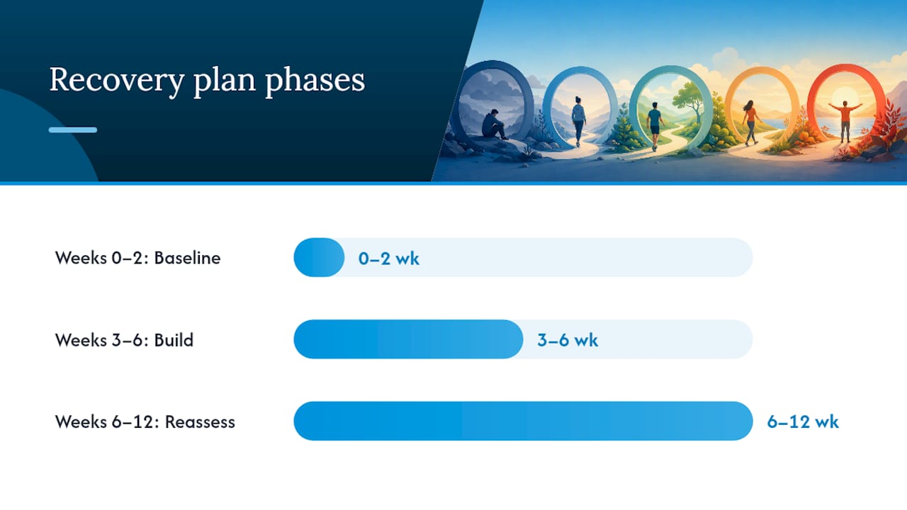 What does a realistic 6 to 12 week recovery plan look like? — overview diagram