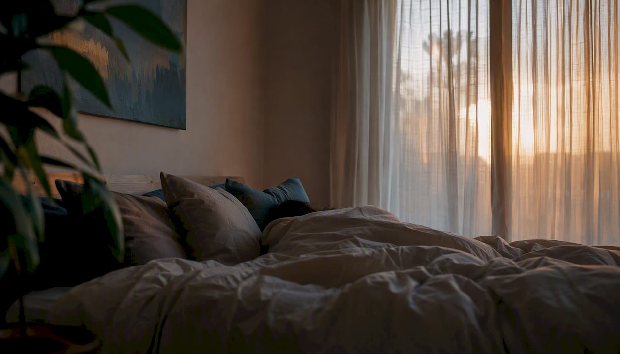 Shadowy presence on bed at night