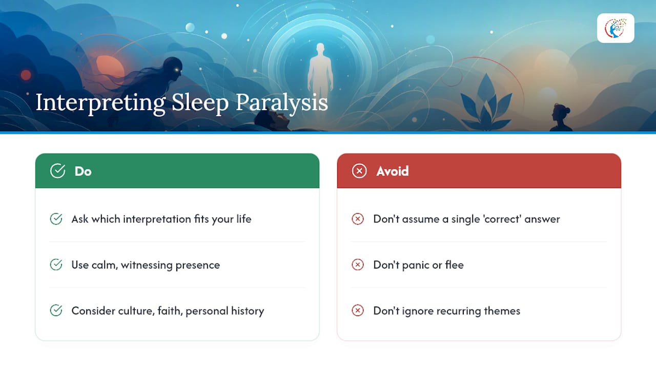 Diagram comparing six spiritual interpretations of sleep paralysis