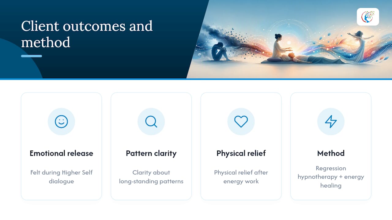 Diagram showing client outcomes from QHHT sessions