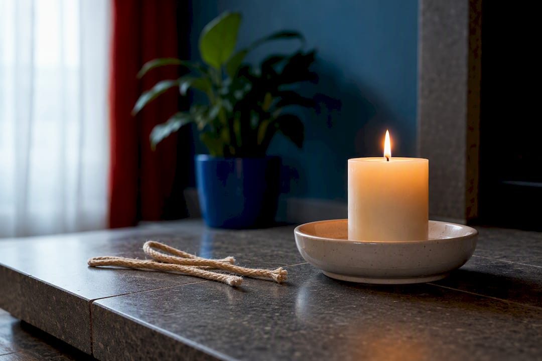 Candle and cord arranged for safe ritual