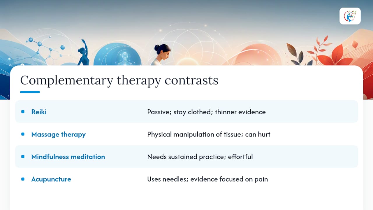 Reiki versus other complementary therapies — overview diagram