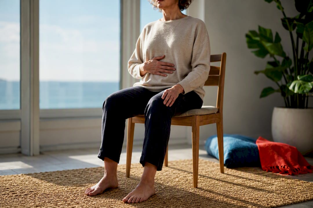 Person grounding through feet and breathing