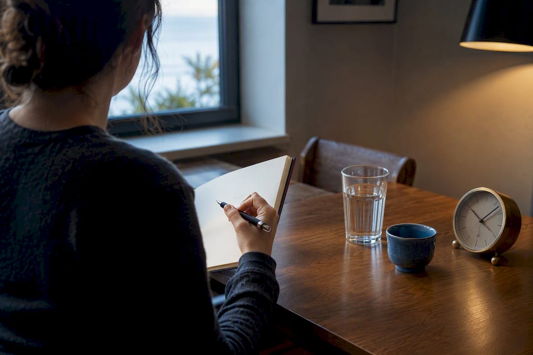 Adult recording symptoms in a wellness journal