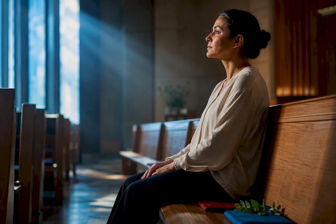 Person pausing quietly during prayer