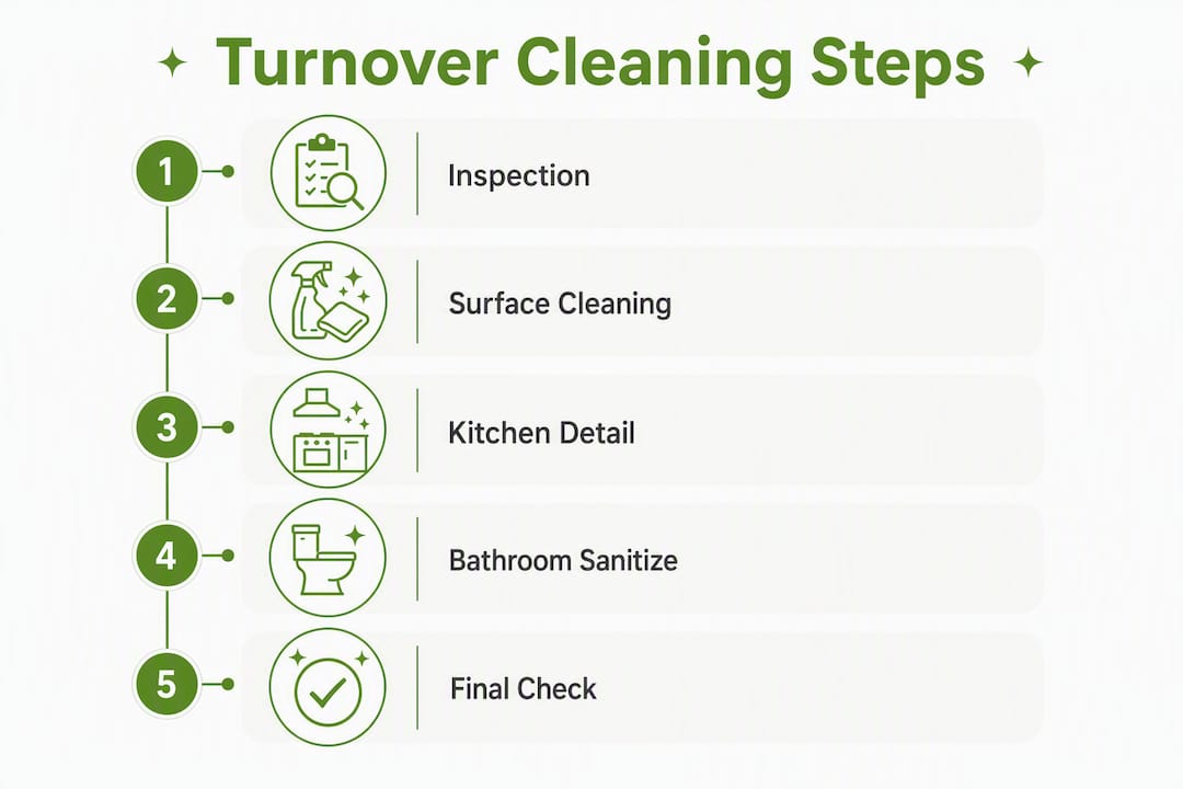 Infographic showing turnover cleaning steps