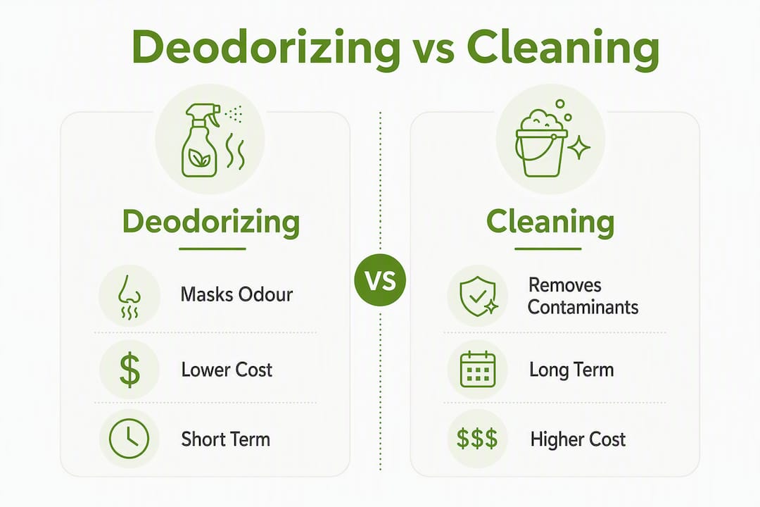 Infographic comparing carpet deodorizing and cleaning benefits