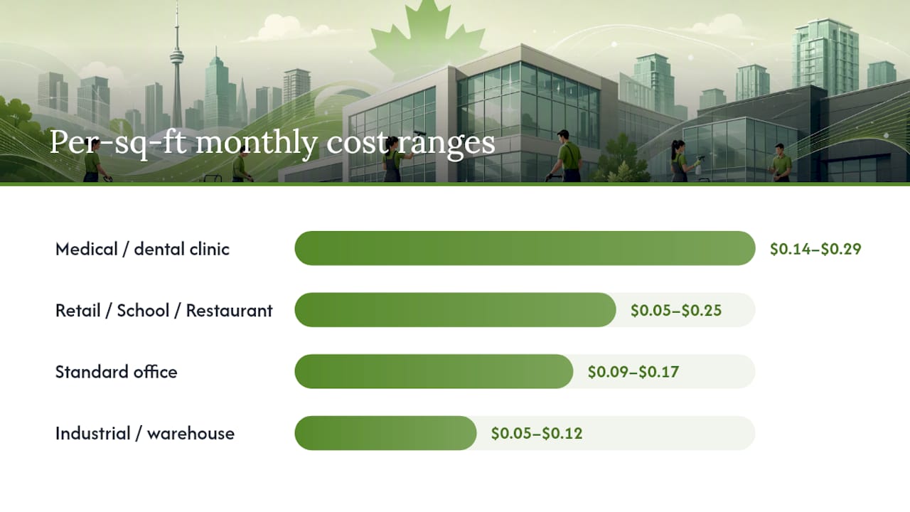 Diagram showing Canadian cleaning cost ranges by facility type