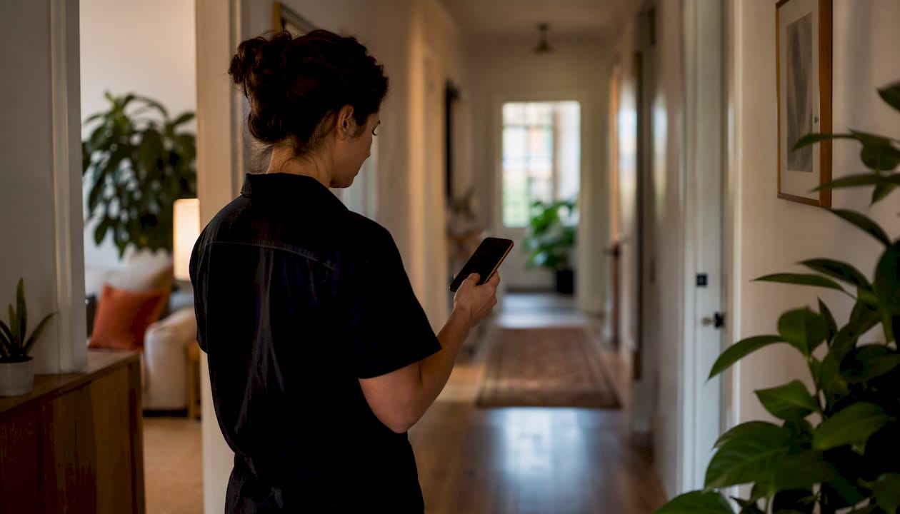 Cleaner using phone to renew background check