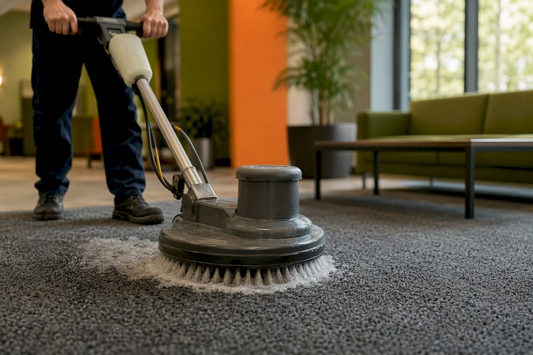 Rotary brush agitation on carpet fibers