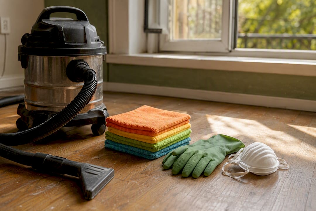 Cleaning tools laid out for dust removal