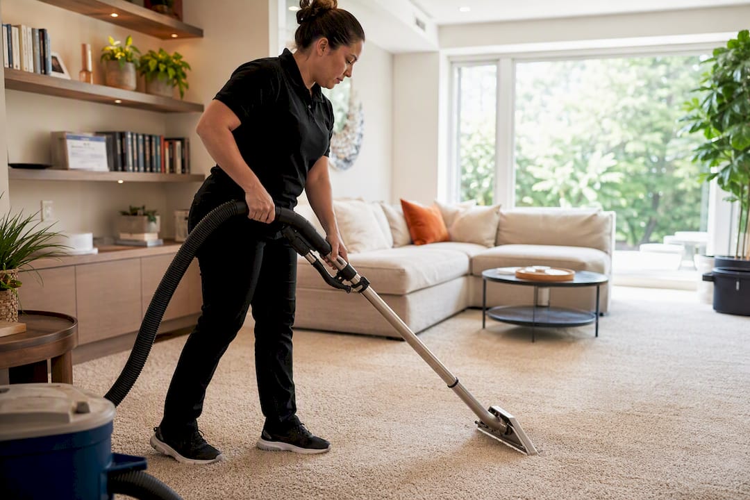 Professional carpet cleaning with extraction machine