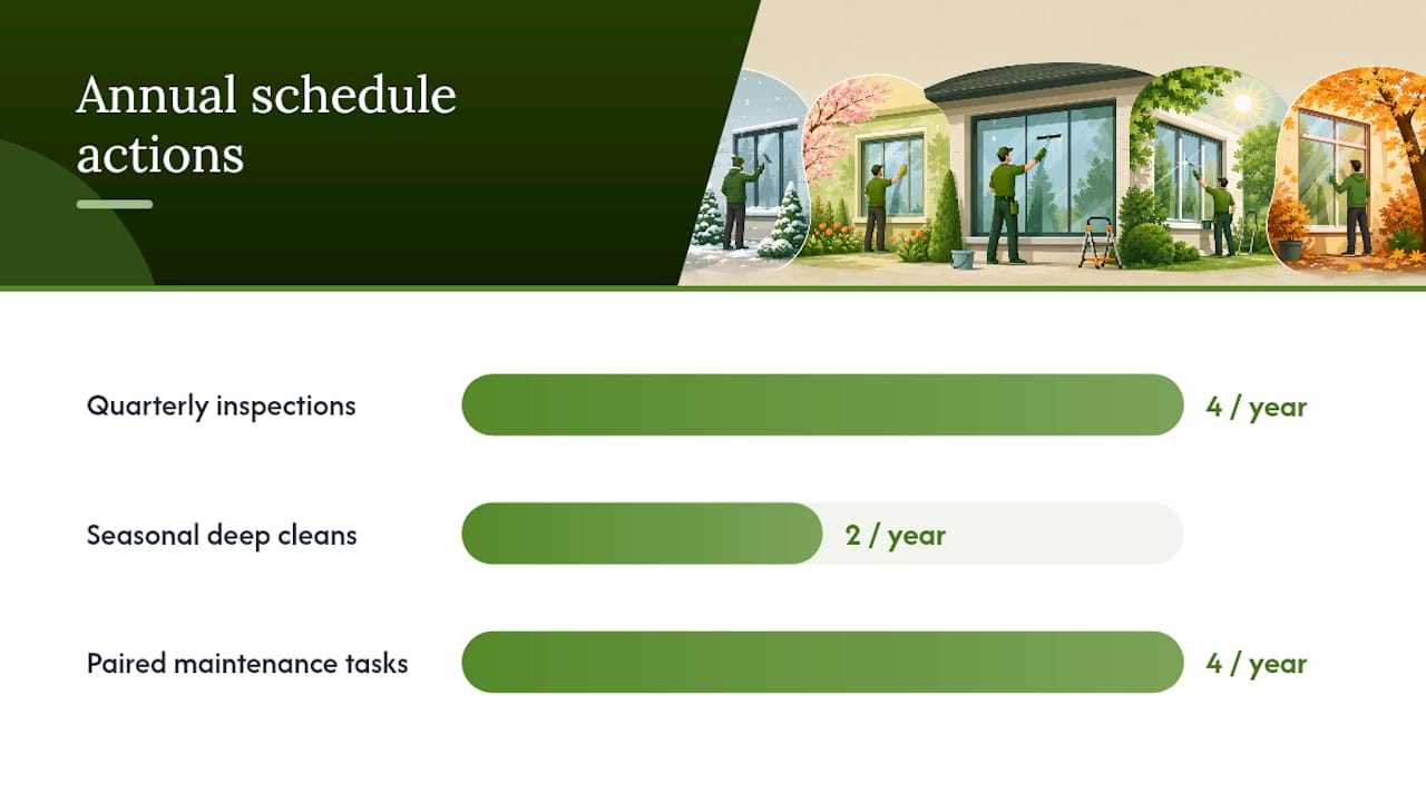 Window cleaning and maintenance schedule diagram