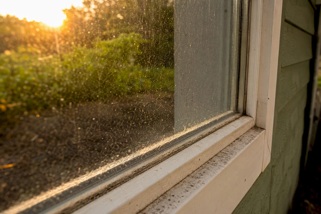 Close-up dusty and gritty window surface outdoors