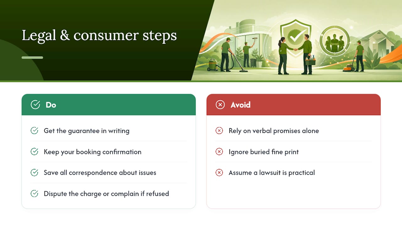 Legal implications and consumer rights related to cleaning service guarantees — overview diagram