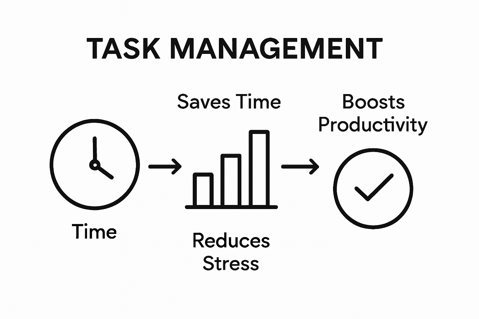 Infographic showing time saved, reduced stress, and productivity gains from managing tasks