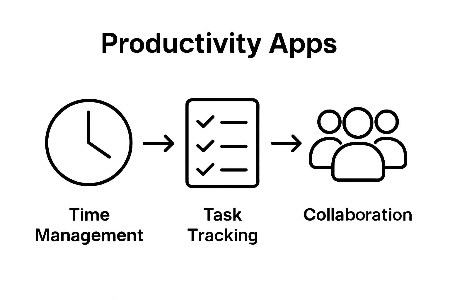 Infographic showing icons for time management, task tracking, and collaboration