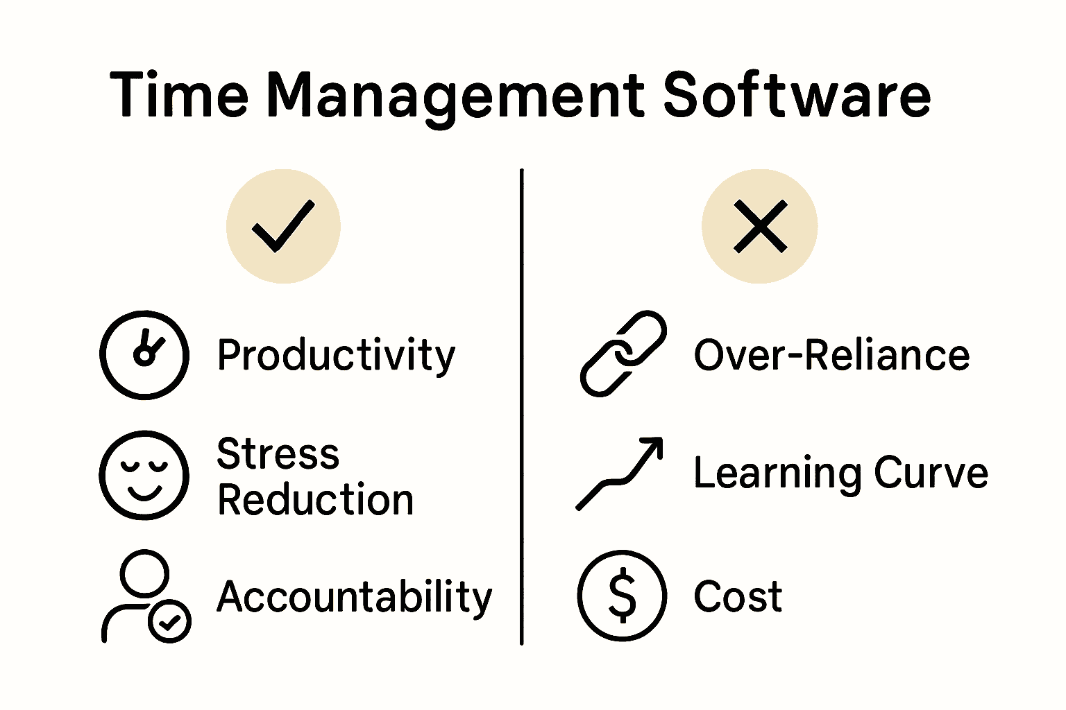Infographic comparing time management software benefits and drawbacks