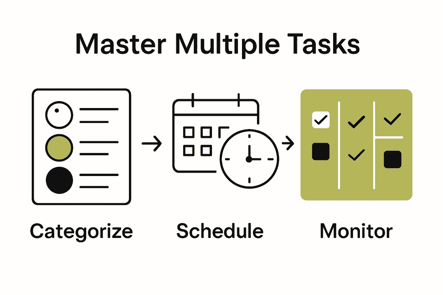 Infographic showing steps to track and manage multiple tasks at work